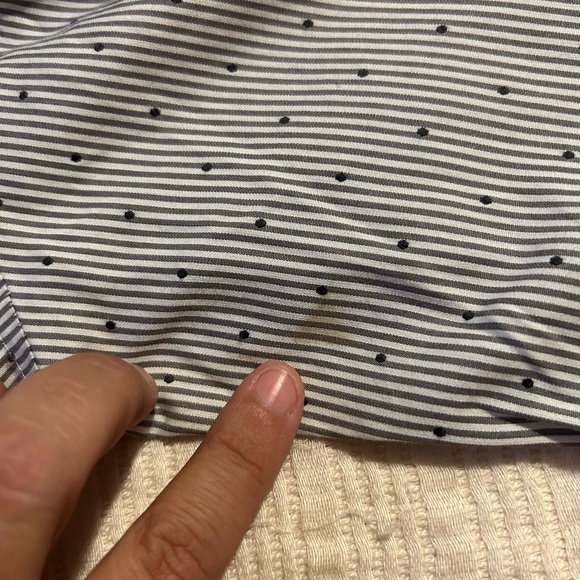 Land’s End half button collar top. Blue with dark blue embroidered dots 12P - Picture 3 of 7